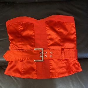American Attitudes orange/red satin Top w/belt